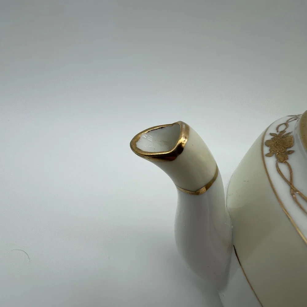 Antique Nippon Hand Painted Tea Set Gold Moriage Floral Teapot Sugar Creamer 3pc